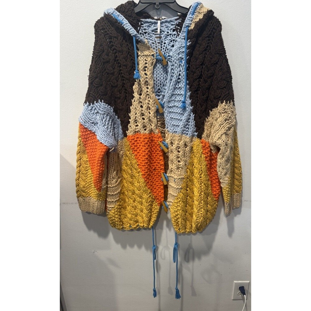 FREE PEOPLE Chunky Knit Boho Poncho Sweater Oversized Rare - Picture 5 of 11